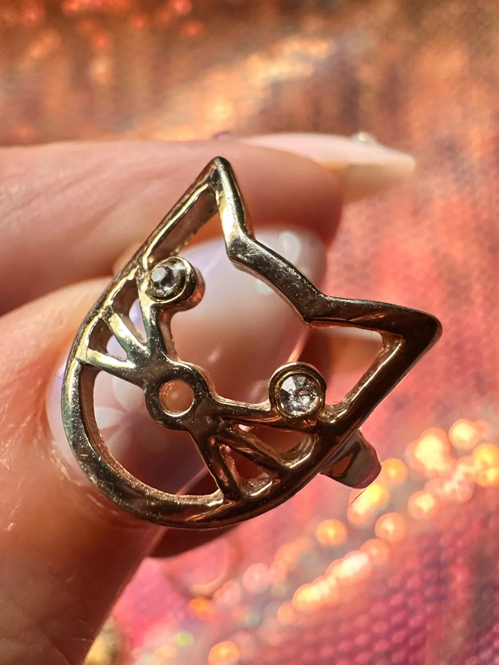 UO • Gold Tone Cat, Bow, Ribbon and Rhinestone Ring Bundle